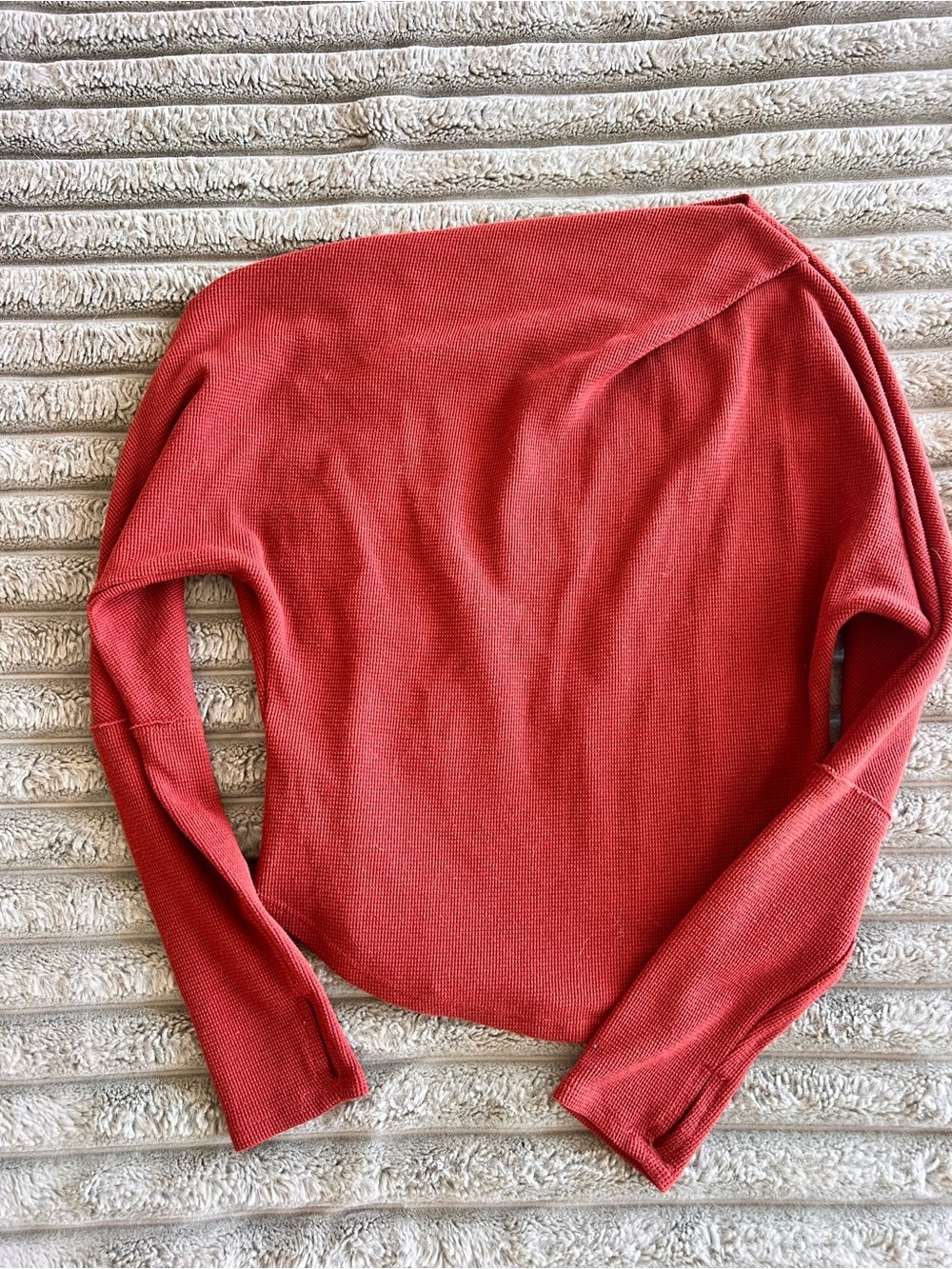 Free People We The Free One Shoulder Thermal Knit Top Orange Size XS